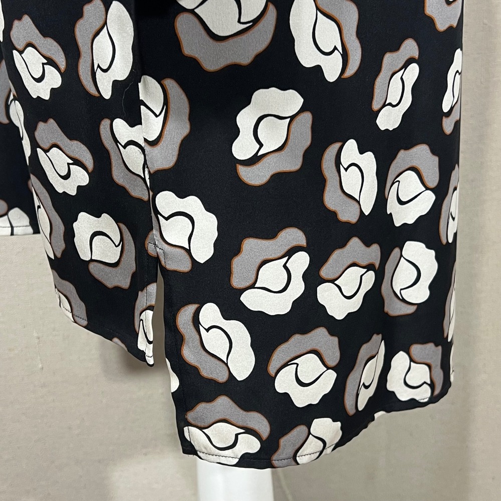 Diane von Furstenberg DVF Black White‎ Floral Rose Silk Blend Shirt Dress 14 EUC - Picture 6 of 12